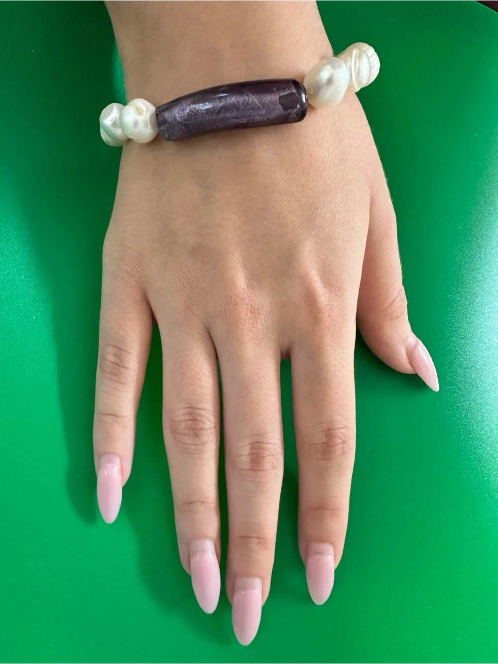 Freshwater Pearl with Purple Muranum Glass Bracelet